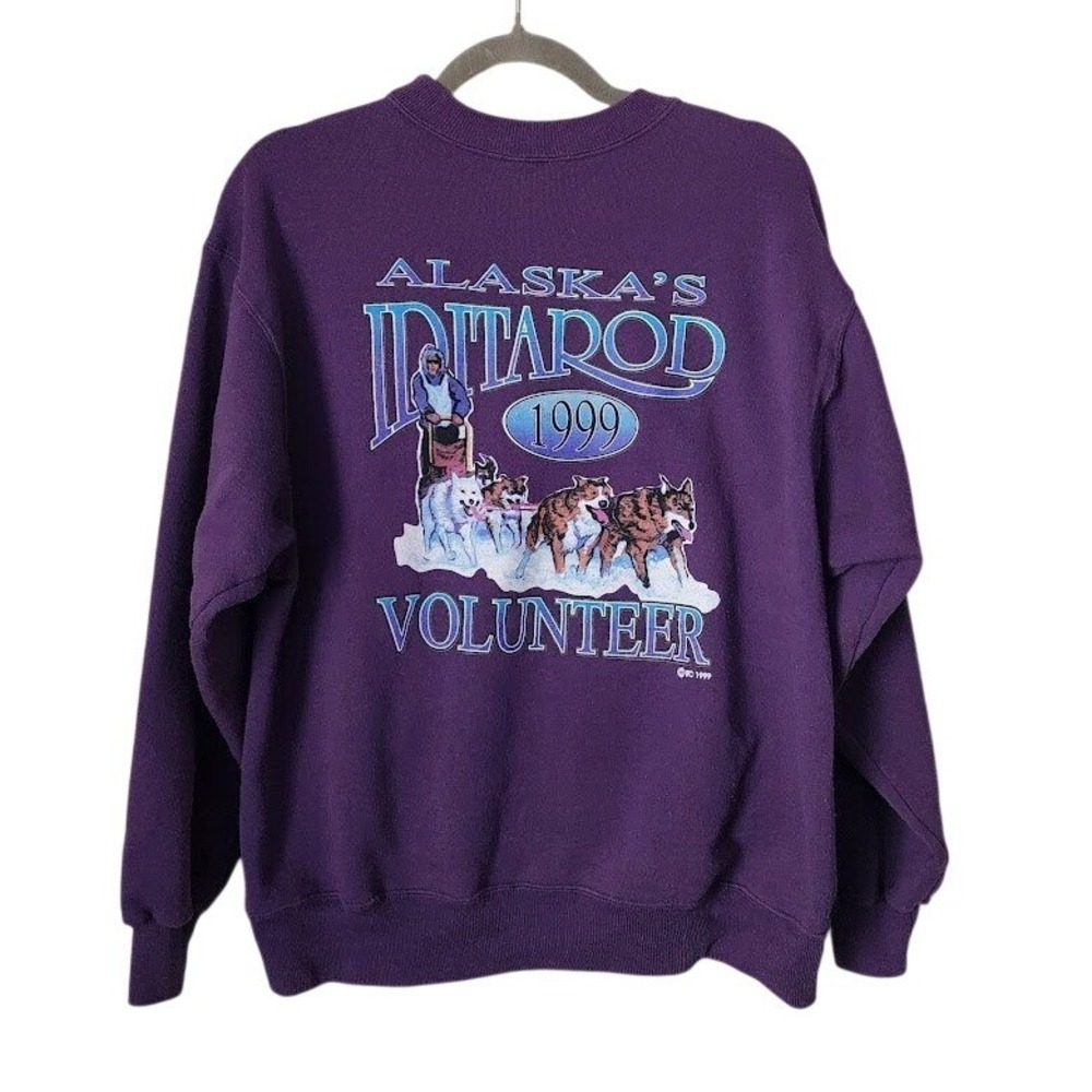 VINTAGE 1999 Iditarod Alaska Dog Sled Sweatshirt Purple Graphic Size L